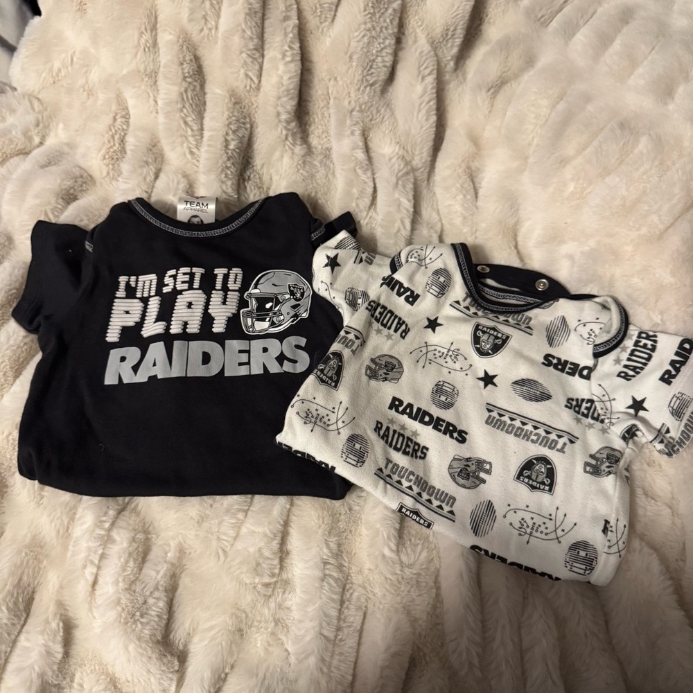 ****sold****Raiders One Piece Bundle of Two 0-3 Months Bodysuits NFL